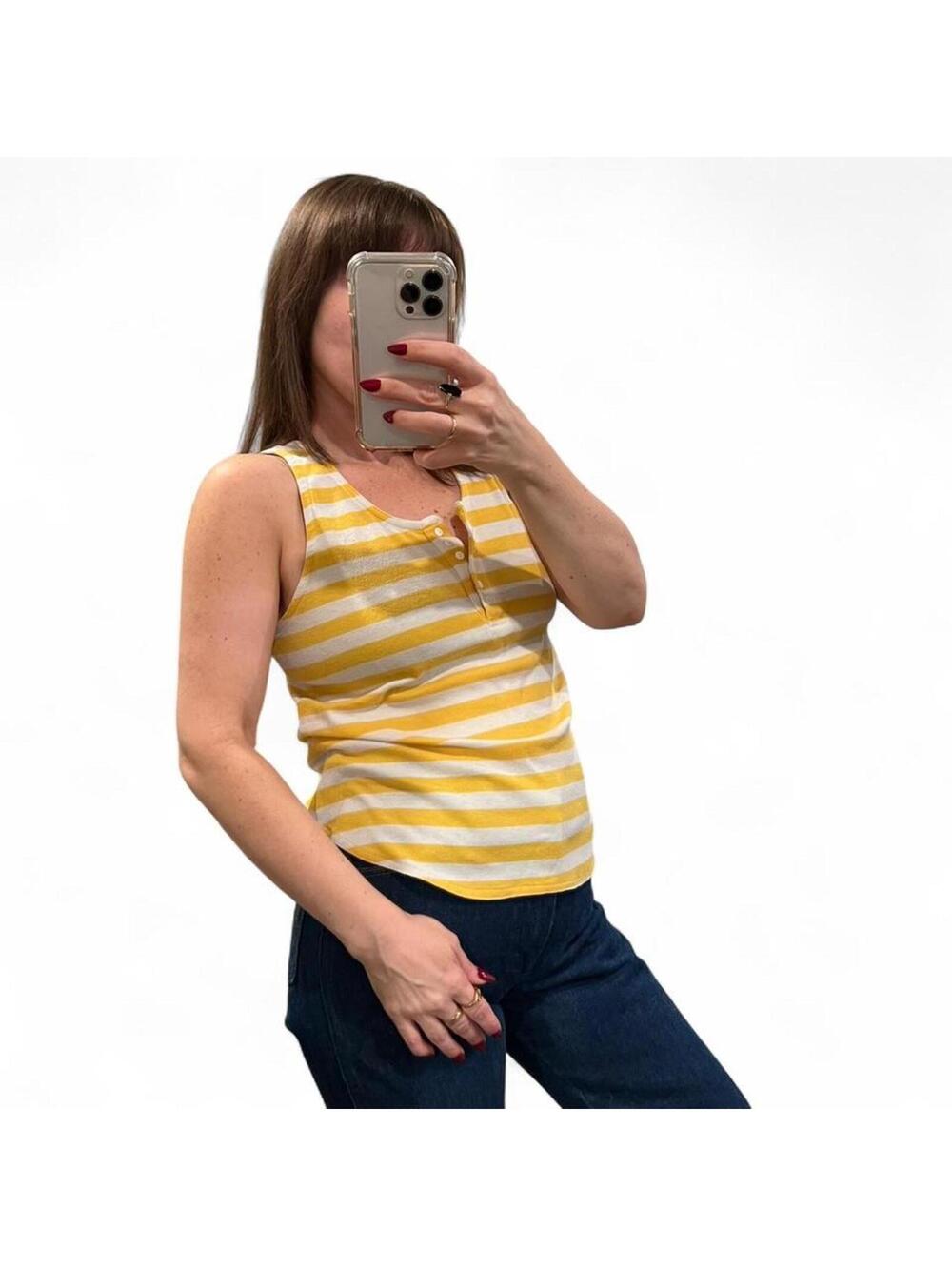 Vintage Yellow Stripe Henley Tank